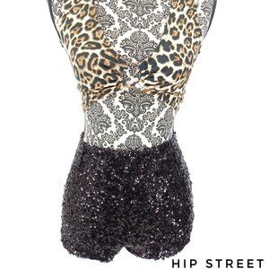 CHARLOTTE RUSSE Club Party Short Stretch Back Zip Black Sequin Shorts L